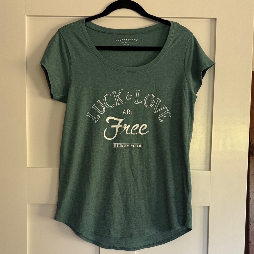 Lucky Brand Green Scoop Neck 'Luck & Love Are Free' Tee